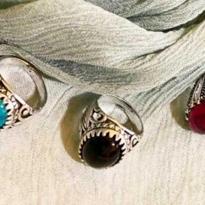 Turkish-Inspired Men's Ring Set of 3 Silver Plated Black Turquoise Red - Image 3