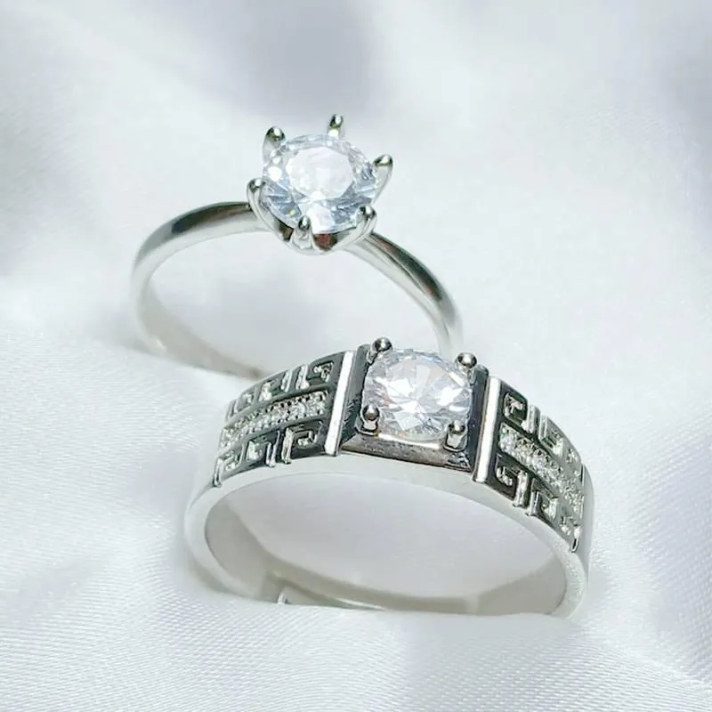 Silver Plated Crystal Couple Rings Set of 2 Adjustable - Image 2