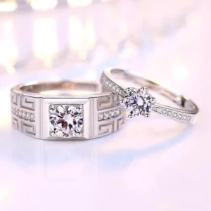Silver Plated Crystal Couple Rings Set of 2 Adjustable - Image 3