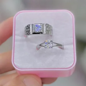 Silver Plated Crystal Couple Rings Set of 2 Adjustable - Image 4