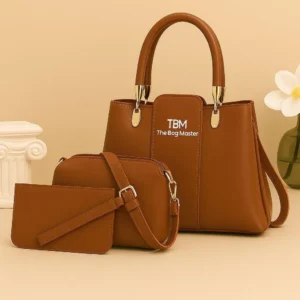 TBM 3-Piece Brown Rexine Handbag Set for Women - Image 9