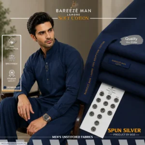 Men Unstitched Suit Blue Cotton Summer Eid Festive
