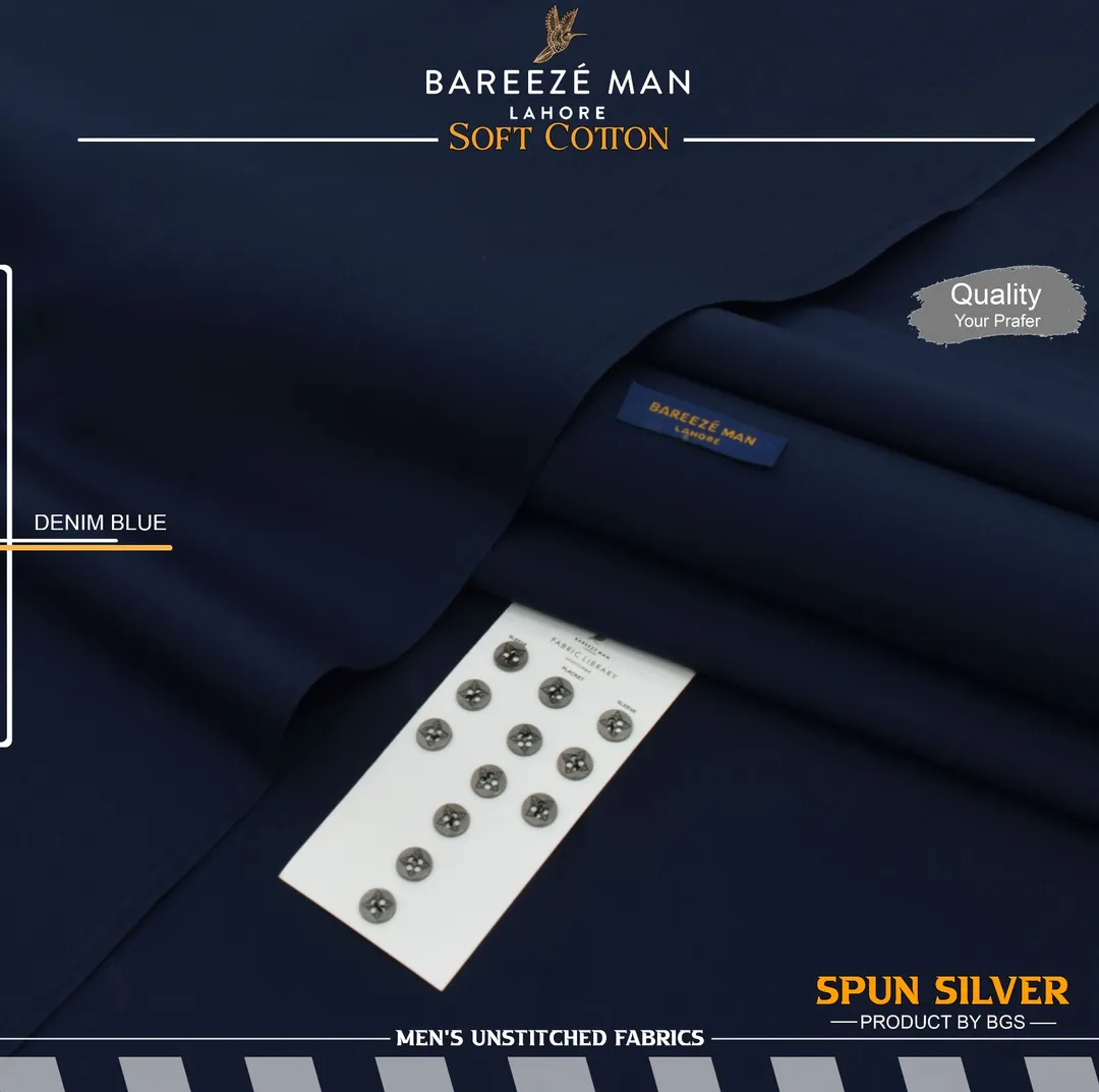 Men Unstitched Suit Blue Cotton Summer Eid Festive - Image 2