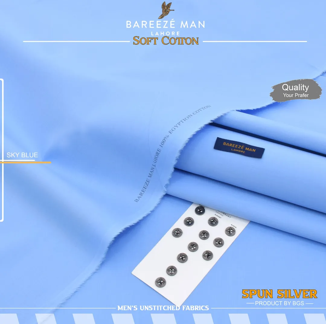 Men Soft Cotton Unstitched Suit Blue Summer - Image 2