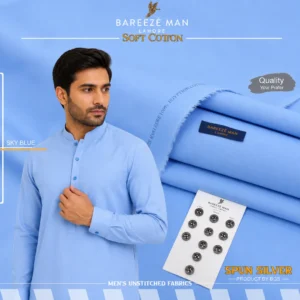 Men Soft Cotton Unstitched Suit Blue Summer - Image 3