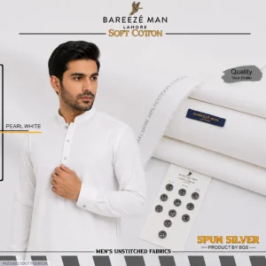 Men Unstitched Cotton Suit Pearl White Summer