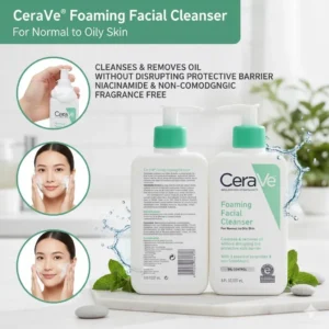 CeraVe Foaming Facial Cleanser 300ml Normal to Oily Skin Whitening & Exfoliating - Image 3
