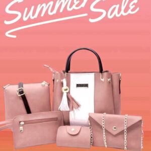 Women's Pink Rexine Handbag Set 5 Pcs - Image 9