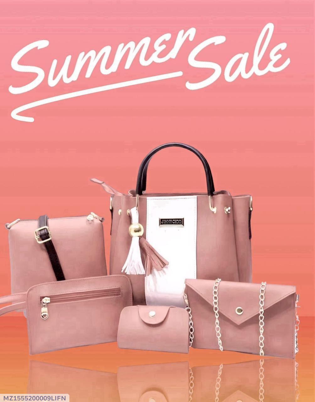 Women's Pink Rexine Handbag Set 5 Pcs - Image 9