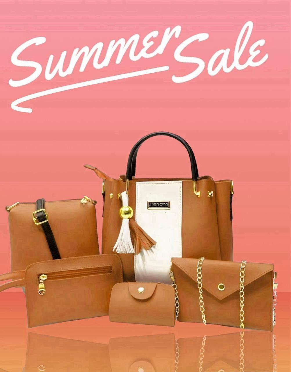 Women's Pink Rexine Handbag Set 5 Pcs - Image 8