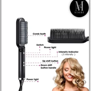 High Quality 2 in 1 Hair Straightener Brush & Curling Comb | Electric Heated Hair Straightening Brush | Anti-Scald Hot Comb - Image 4