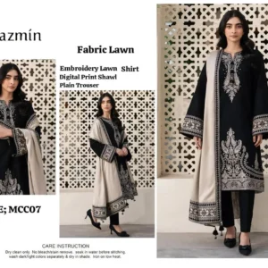 Black Embroidered 3-Piece Lawn Suit for Women - Image 3