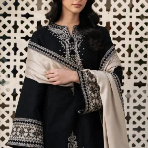 Black Embroidered 3-Piece Lawn Suit for Women - Image 4