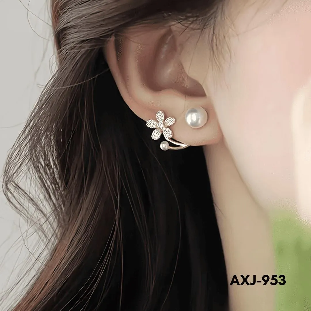 Flower Pearl Zircon Earrings Golden Silver Lightweight - Image 2