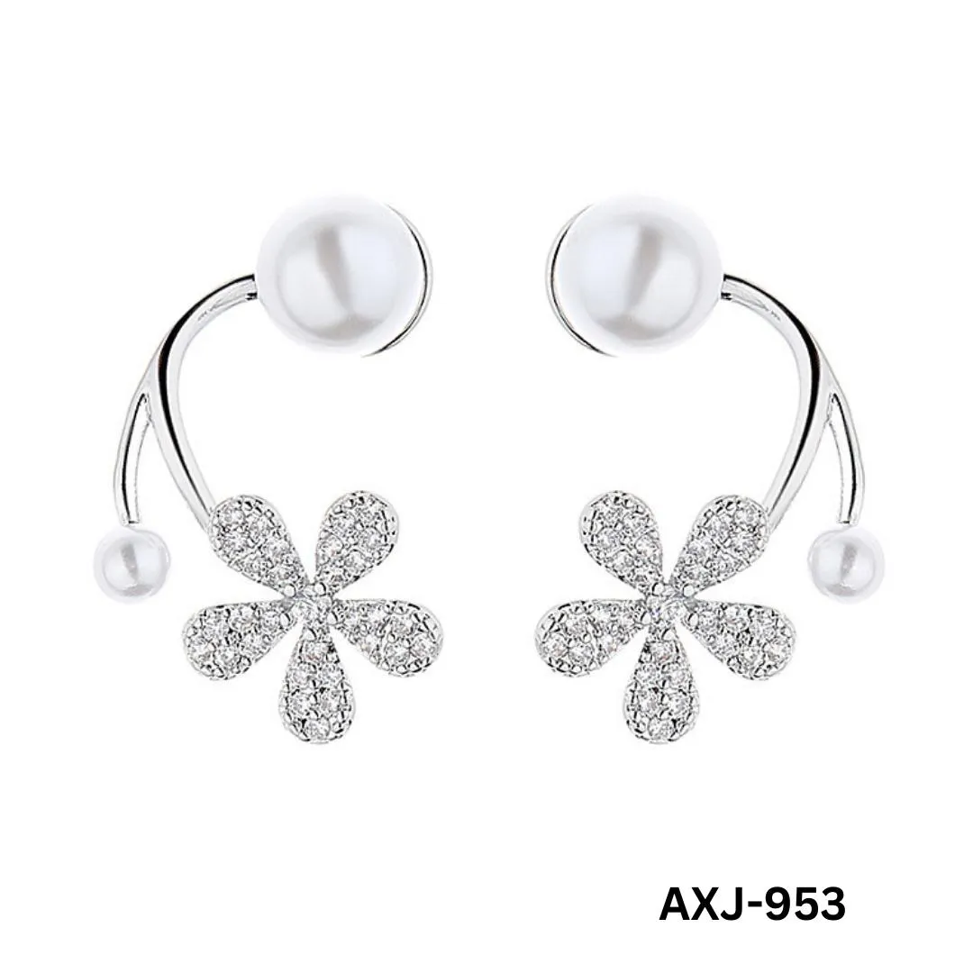Flower Pearl Zircon Earrings Golden Silver Lightweight - Image 3