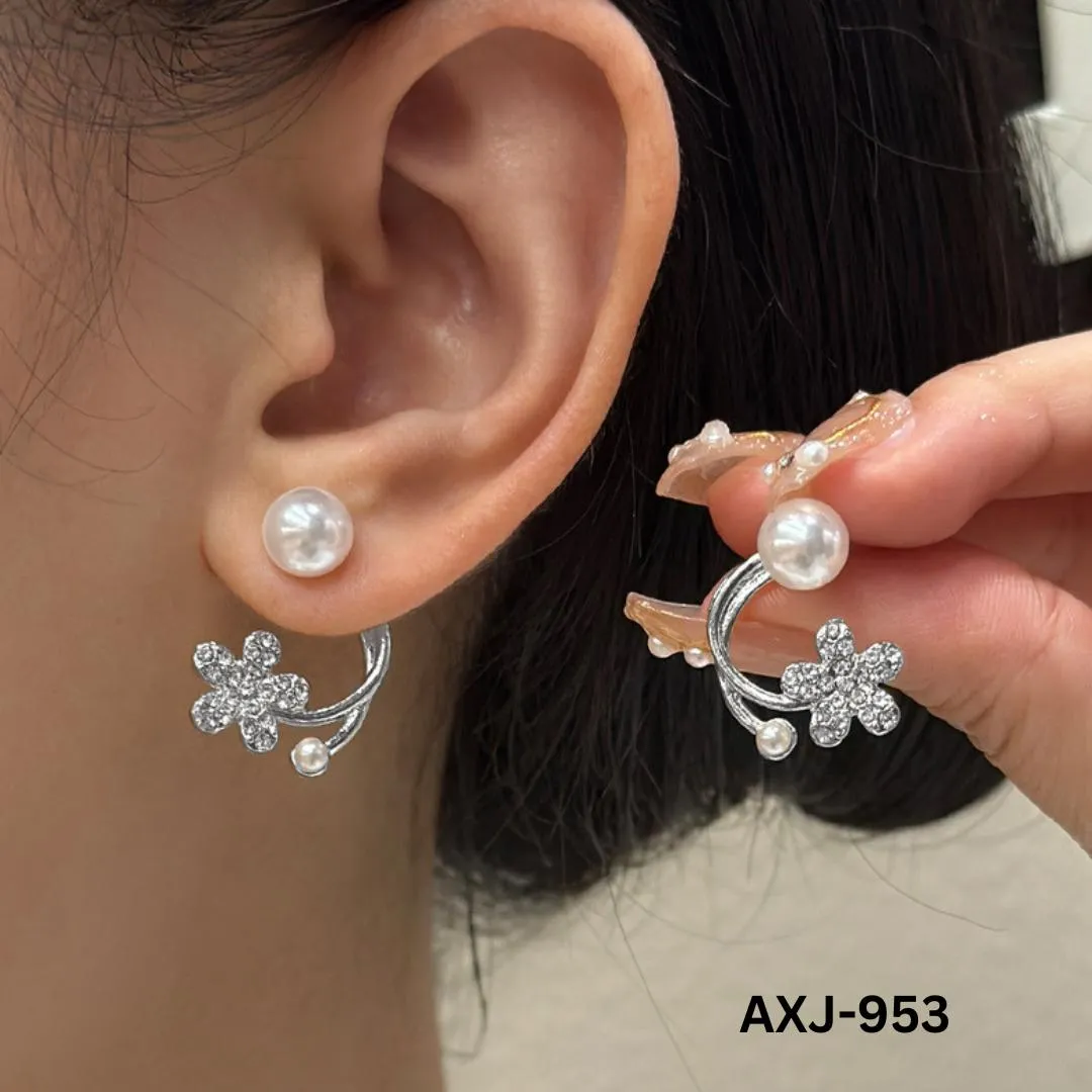 Flower Pearl Zircon Earrings Golden Silver Lightweight - Image 4