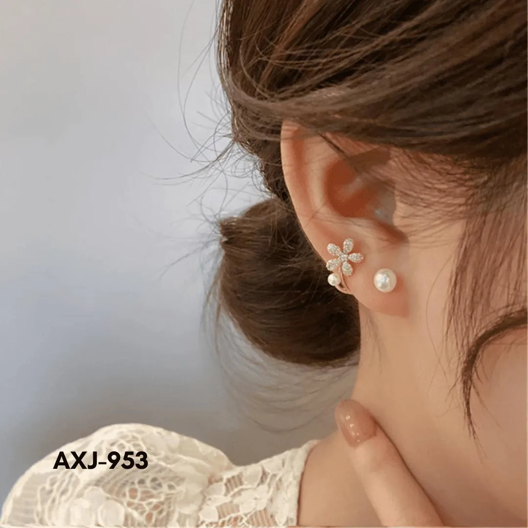 Flower Pearl Zircon Earrings Golden Silver Lightweight - Image 8