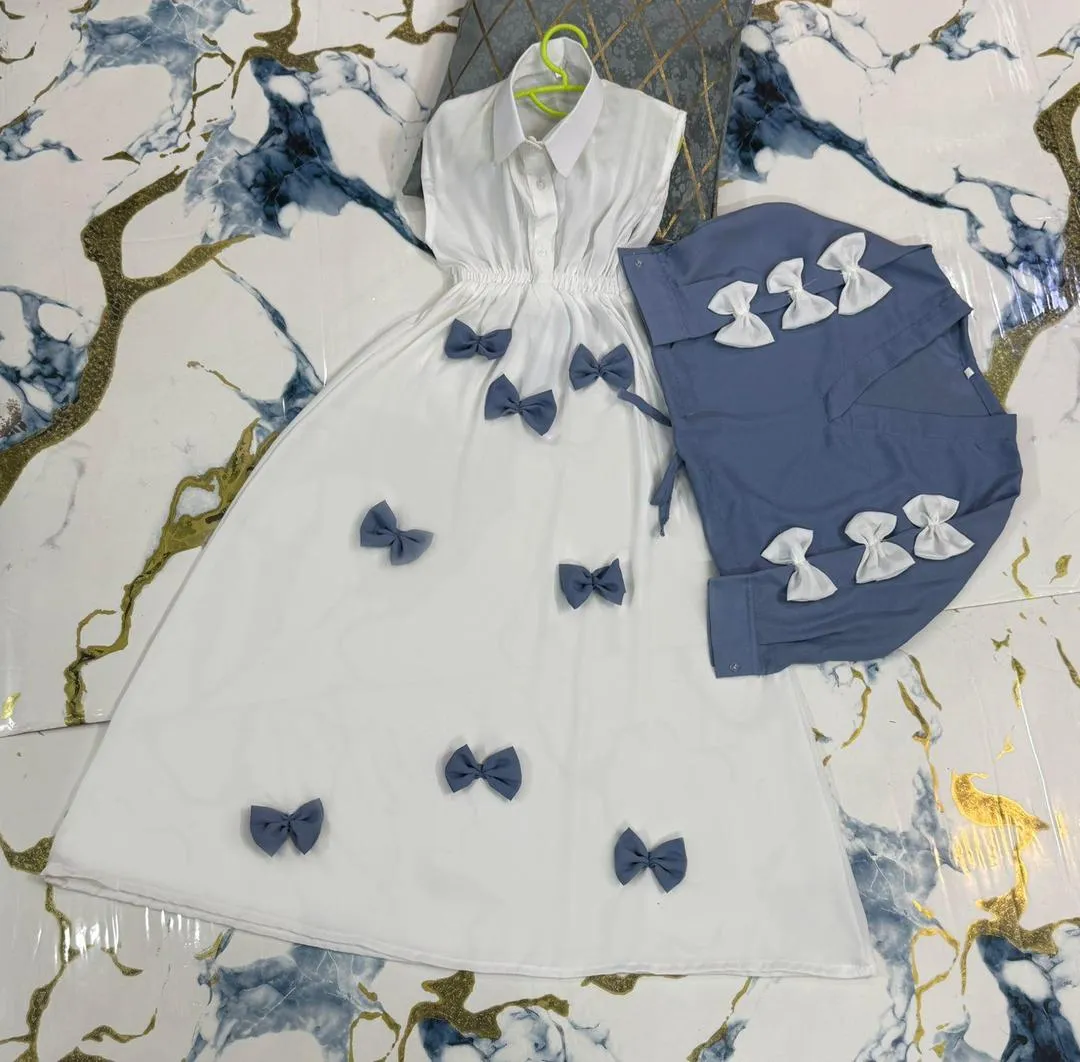 Girls Georgette Bow Top Maxi Set Blue White - Image 2