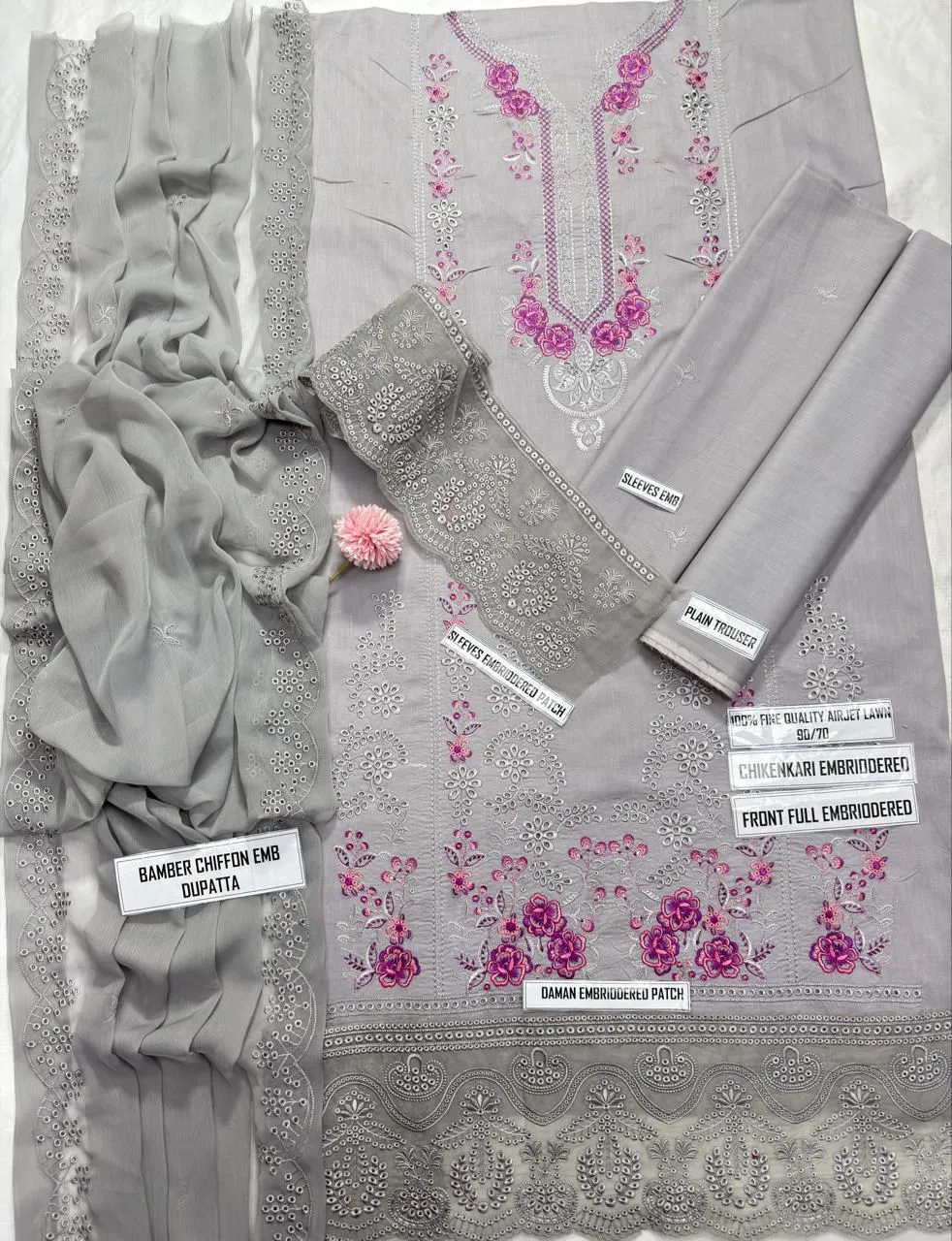 MUSHQ 3 Pcs Unstitched Chikankari Embroidered Suit - Image 6
