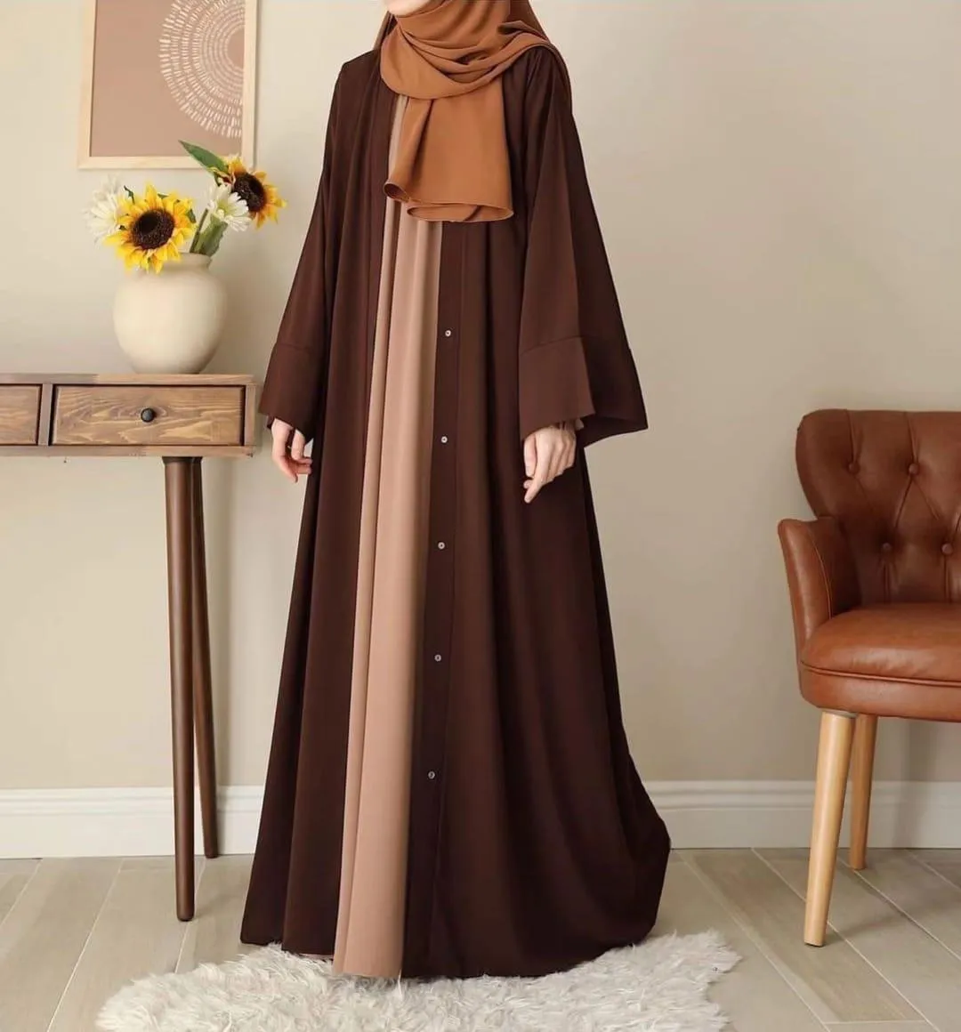 Chocolaty Brown Georgette Abaya with Detachable Stoller for Women - Image 2