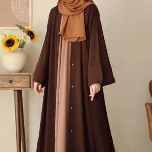 Chocolaty Brown Georgette Abaya with Detachable Stoller for Women - Image 3