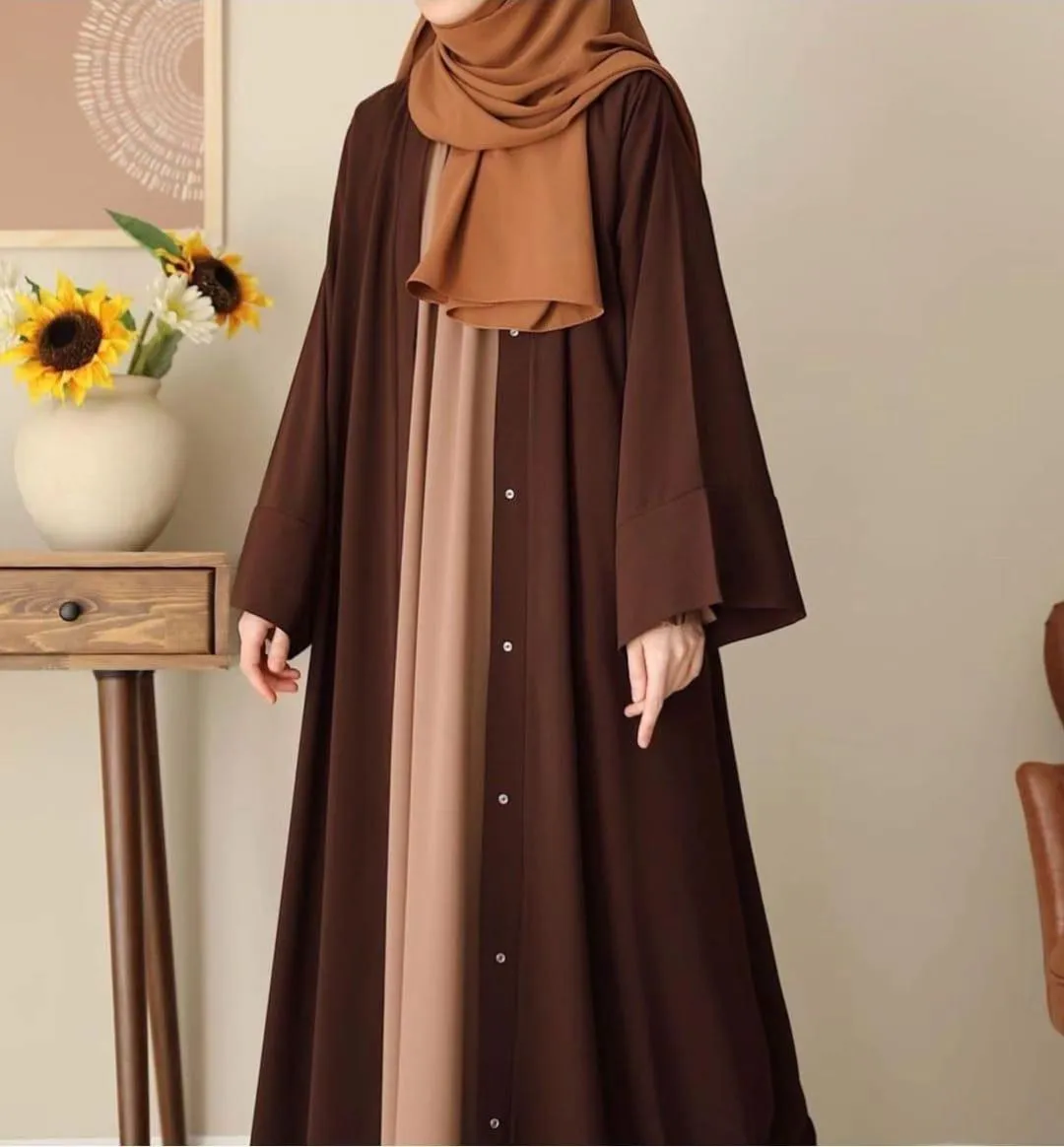 Chocolaty Brown Georgette Abaya with Detachable Stoller for Women - Image 3