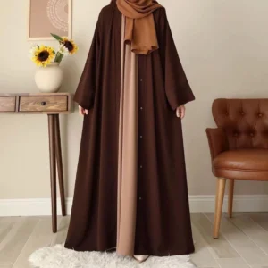 Chocolaty Brown Georgette Abaya with Detachable Stoller for Women - Image 4