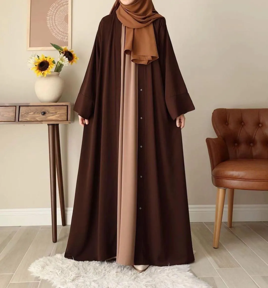 Chocolaty Brown Georgette Abaya with Detachable Stoller for Women - Image 4