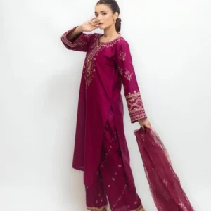 Alternative view of Stunning Pink Embroidered Arabic Lawn Suit - 3 Pcs Set
