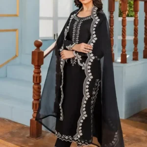 Embroidered Black Suit 3 Pcs Elegant Women's Stitched Attire - Image 6