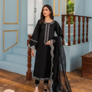 Embroidered Black Suit 3 Pcs Elegant Women's Stitched Attire