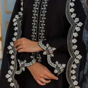 Embroidered Black Suit 3 Pcs Elegant Women's Stitched Attire - Image 7