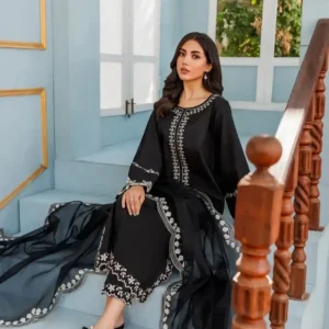 Embroidered Black Suit 3 Pcs Elegant Women's Stitched Attire - Image 5