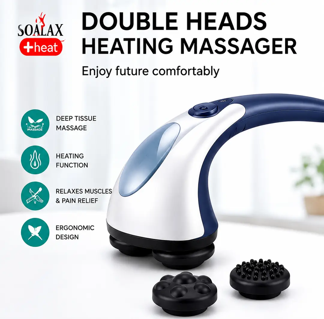 Solax Double Heads Heating Massager | Electric Deep Tissue Neck, Shoulder & Body Massager with 2 Massage Heads - Image 2