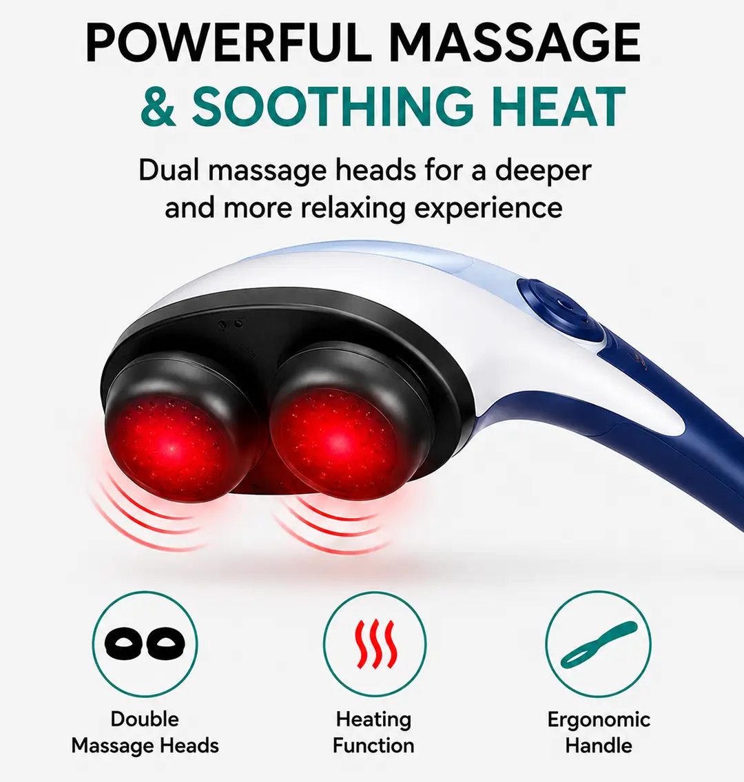 Solax Double Heads Heating Massager | Electric Deep Tissue Neck, Shoulder & Body Massager with 2 Massage Heads - Image 3