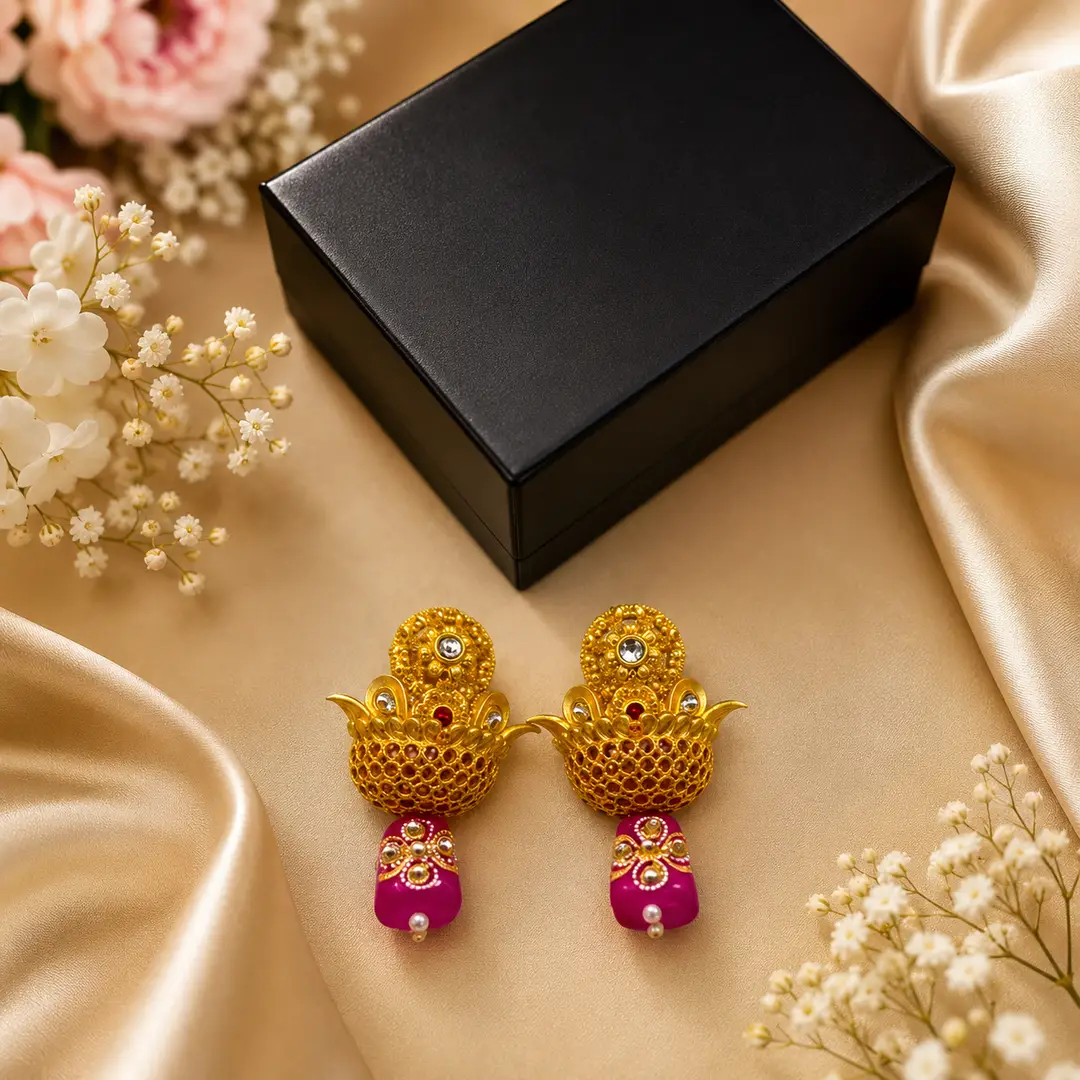 Flash Design Gold Plated Artificial Stones Earrings - Image 2