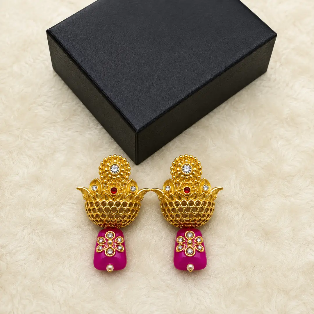 Flash Design Gold Plated Artificial Stones Earrings - Image 5