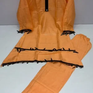 2 Pcs Girl's Lawn Plain Kurta And Trouser with Lace - Image 3