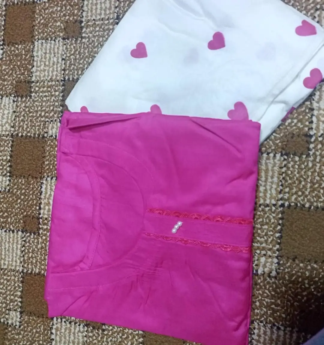 2 Pcs Women's Stitched Linen Plain Shirt And Trouser - Image 2