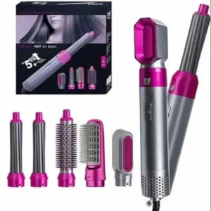 5 in 1 Hot Air Hair Styler Brush – Multi-Function Hair Dryer, Curler, Straightener & Volumizer for Salon Style Hair at Home