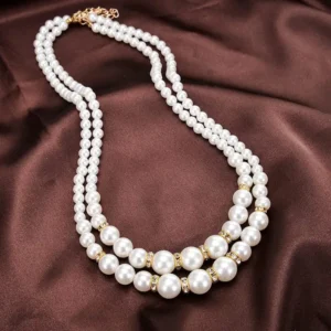 2 Layered Silver Plated Rhinestone Necklace - Image 2