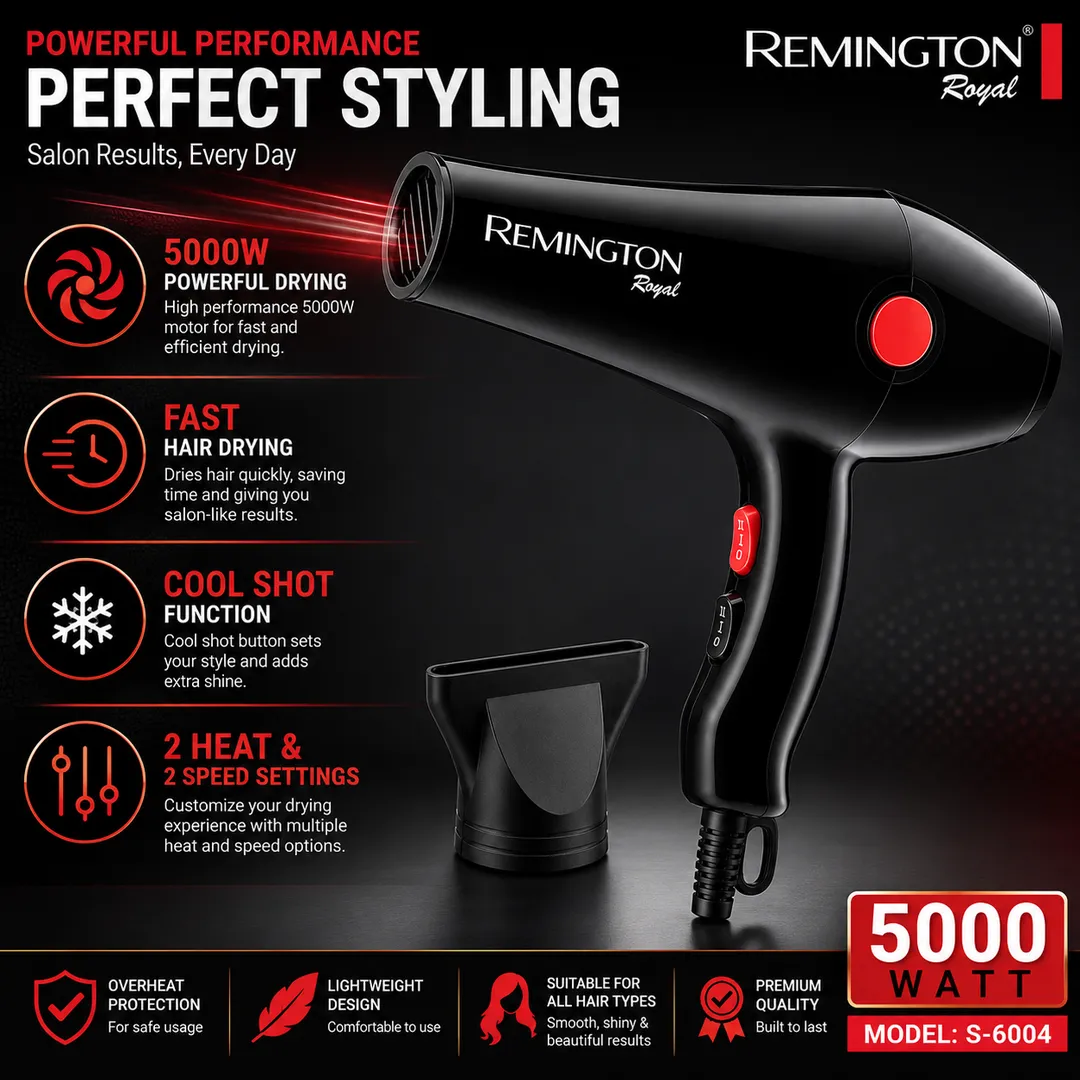 Professional Hair Dryer 5000W | Fast Drying | 2 Heat & 2 Speed Settings | Model S-6004 - Image 3